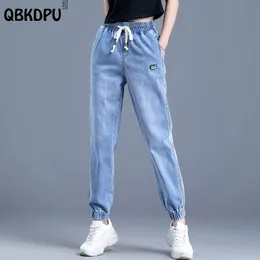 Jeans Casual Coulisse Jogger Jeans Donna Elastico a vita alta Fidanzato Harem Vaqueros Lunghezza caviglia Streetwear Oversize 34 Pantaloni denim