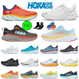 Hoka One Bondi 8 Running Shoes Carbon X 2 Authentic Triple Black White Runners Sneakers Lightweight Shock Absorption Amber Yellow Clifton Offs Women Mens Trainers