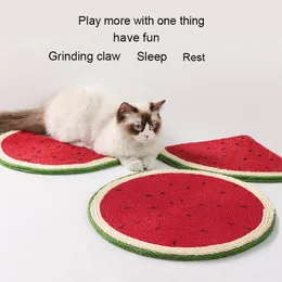 Spielzeug kreativer Wassermelone Sisal Cat Kratzpolster Nonslip Eva Runde Matte gewebt Baumwoll Hanf Katze Schleifrohr Kratzplatte Katzenspielzeug Spielzeug