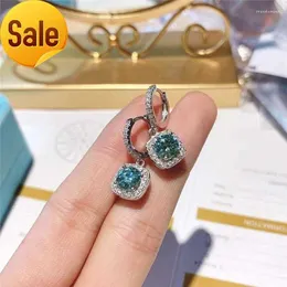 Studörhängen Sterling Silver 1CT Blue and Green Mosanite Special Drop 14k Platinum 4 Claw Gemstone Diamond for Women's Bout