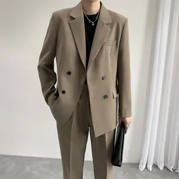 Polo da uomo Autunno Inverno Abito formale Moda Business Society Abito coreano Allentato Casual Blazer Pantaloni Due pezzi 230426