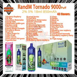 Original RandM Tornado 9000 Puff Einweg-Vape-Stift, 0,8 Ohm Mesh-Spule, 20 ml Pod-Batterie, wiederaufladbare elektronische Zigaretten, Puffs 9K 2% 5% E-Zigaretten