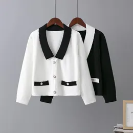 Cardigans Hlbcbg Czarny biały swetra dla kobiet w pojedynczej piersi kobieta sweter sweter jesienne zimowe długie rękawie dzianinowy kardigan