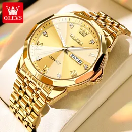 Women's Watches OLEVS Stainless Steel Strap Waterproof golden Men Wristwatch Business Dual Calendar Luxury Diamond Shaped Dial Watch for 230426