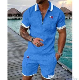 F2WG Herrarna Plus Size Designer Tracksuits Luxury Two Piece Set 2023 Summer Brand Printed Outfits Cotton Blend Short Sleeve Polo and Shorts Sports Suit