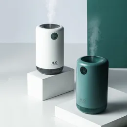 Hemerileştiriciler H20 Su Difüzör 500ml 2000mAh Pil Mini Mist Yapıcı Ultrasonik Sessiz Masaüstü Nemlendirici LED Ekran 3 Renk 230427