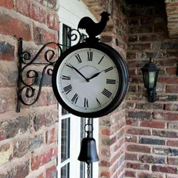Relógio da estação de parede do jardim ao ar livre Cockerel de dupla facelel vintage retro decoração de casa H11044980806