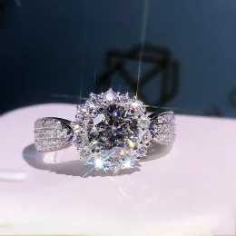 İçi Boş Çiçek Sona Diamond Ring 925 Anillos de Boda de Secretomiso de Plata Esterlina Para Mujeres