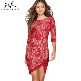 Klä dig NiceForever Spring Women Fashion Red Lace Sexy Shortest Dresses Party BodyCon Slim Montered Vintage Dress Btyb205