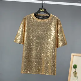 T-shirt da uomo Paillettes scintillanti in oro lucido anni '70 Disco Party Club Costume Camicia Manica corta Glitter T-shirt Hip Hop Streetwear Camiseta