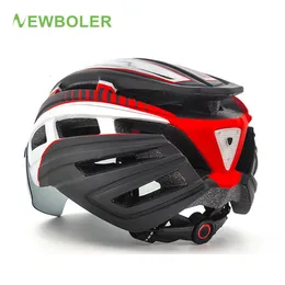 サイクリングヘルメットBoler自転車ヘルメットメンズおよびレディースLEDライトヘルメットロードバイクヘルメットレンズサイクリングスポーツスケートボード230426