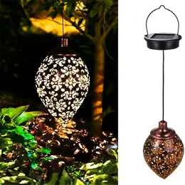 Outdoor hollow wrought iron solar flood light lantern courtyard garden balcony decorative landscape light wall hanging light hazelnut creative showdow