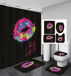 Custom 3D Lip Shower Curtain Set 4PCS Red Lips Printed Designers Bathroom Set Toilet Cover Mat In Stock for Women8981930