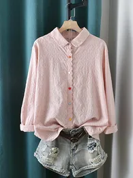 Рубашки Lamtrip, ретро, геометрическая вышивка, красочные пуговицы, воротник Питера Пэна, рубашка с длинными рукавами, блузка, новинка 2022 года
