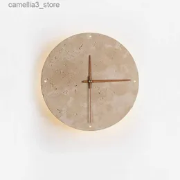 Wandleuchten Moderne kreative Uhr Wohnzimmer Wabi Sabi Wandleuchte Nordic einfache gelbe Travertin Restaurant Korridor kreisförmige Wandleuchte Licht Q231127