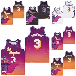Фильм 3 мультфильм Darkwing Film Basketball Jerseys Retro 1992 La Los Angeles для спортивных фанатов Pure Cotton Hetchable Vintage Hiphop Pulver College Emelcodery Лето