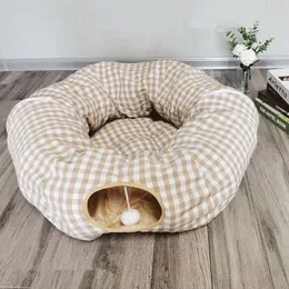 Mats Foldable Cat Tunnel Nest Double Use Cat Interactive Play Toy Pet Collapsible Tube Bed Dog Round Bed Tunnel Kitten Pet Supplies
