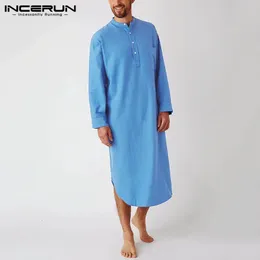 Herren-Bademäntel, Herren-Schlafmäntel, einfarbig, Baumwolle, langärmelig, Komfort, Freizeit, Homewear, O-Ausschnitt, Nachthemd, Herren-Bademäntel, INCERUN S-5XL 7 231127