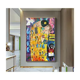 Pinturas abstrata pintura a óleo na tela cartaz de impressão artista clássico gustav klimt beijo imagens de parede de arte moderna para sala de estar Cua dhc0j