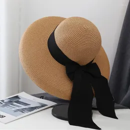 Berets Hats for Women Vintage Hepburn Black Straw Hat Sunshade Sunshreen Holiday Beach Kobieta Summer Big Brim