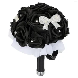 Decorative Flowers Holding Black Wedding Decor Bridal Bouquet Po Crystal Throw Ceremony Bride