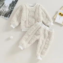 Clothing Sets Cute Toddler Baby Boys Plush Pants Tracksuits Set Winter Furry Bear Long Sleeve Sweatshirt Sweatpants Infant Thickened Clothes