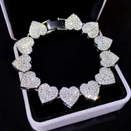 Chain Hip Hop Luxury Paved Crystal Heart Link Bracelet for Women Bling Cuban Wedding Jewelry Gift 231127