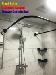 Poles Luxury Black Curved Shower Curtain Rod Justerbar 110x110x110cm rostfritt punchfree suggardinstänger för badrum / toalett