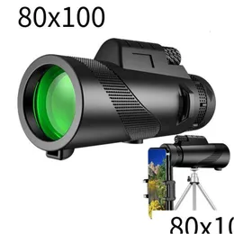 Telescopes 80X100 Monocar Telescope High Definition Zoom Night Vision Binocars With Smartphone Holder For Hunting 230207 Drop Delivery Dh8B6