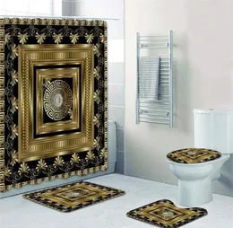 Luxury Gold 3D Geometric Greek Key Pattern Shower Curtain Set Floral Meander Ornament Mandala Bathroom Mats Home Decor 180x200 2205709486
