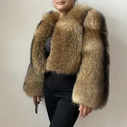 Fur BEIZIRU Fur Coat Real Natural Raccoon Jacket Women's Fashion Full Pelt Coats Real Round Neck Warm