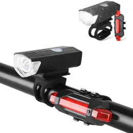 Cykelbelysningar Cykel Bicycle Light USB LED -laddningsbar Set Mountain Cycle Fore Back strålkastarlampa ficklampa luces bicicleta cykeltillbehör P230427