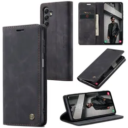 Caseme Retro Leather Matte Flip Stand Wallet Falls för Samsung Galaxy A24 4G A54 A53 A33 A14 A13 A32 Socktät vintage kortplatser Holskning Telefonskydd