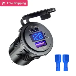 48W USB Charger Socket Waterproof Fast Charge Adapter PD Type C and QC3.0 Power Outlet with Switch for Car Marine Motorcycle