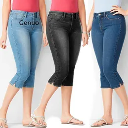 Jeans Damenjeans Schwarze Jeanshose Damen Kurze Hose Skinny Knielange Jeans Damen Elastische Mom-Jeans mit hoher Taille