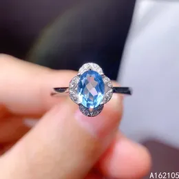 Cluster Rings 925 Pure Silver Chinese Style Natural Aquamarine Women's Luxury Classic Oval Adjustable Gem Ring Fine Jewelry Support