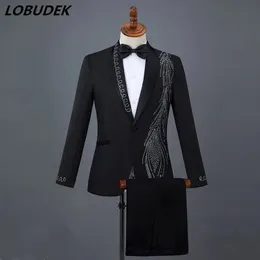 Men s Suits Blazers Male Crystals Slim sets Flashing Diamond Singer Chorus Stage Outfit Prom Compere Master Performance Costumes 231127