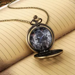 Pocket Watches Stylish Blue Pointers Bronze Poker Design Quartz Necklace Watch Men Women Fob Chain Pendant Clock 30/80 Cm