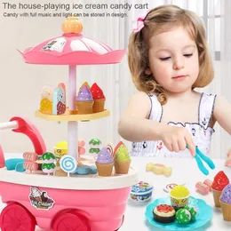 Kitchens Play Food Children's girls play every house ice cream candy ice cream truck puzzle simulation cart kitchen toy set 231127