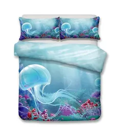 Jellyfish série oceano medusa 3d conjunto de cama impressão capa edredão conjunto realista folha oceano medusa 3d conjunto impressão duve8547340