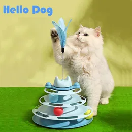 Oyuncaklar 4layer döndürülebilir pist eğlence plakası kedi oyuncak eğlenceli kedi çubuğu kedi zekası interaktif eğitim oyuncak toplar