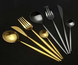 24st Ny Green Gold Cutery Set Mirror Dinnenrware Set rostfritt stål Flatvarie Middag Knivgaffel Sked Tesked för Home6339815