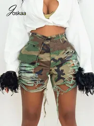 Shorts Joskaa camouflage a metà vita Shorts strappato da donna vestiti estate 2022 tasche casual shorts shorts bottle streetwear femminile