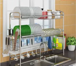 Kitchen Storage Adjustable Length: 60-100cm 304 Stainless Steel Shelf Drainage Rack Sink Bowl Dishes Chopsticks Supplies S