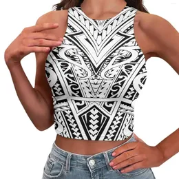 Women's Tanks Polynesian Tribal Hawaiian Totem Tattoo Hawaii Prints Summer Woman O-Neck Expose Belly Button Knitted Vest Sleeveless Vintage