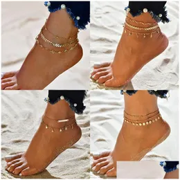 Anklets Bohemian Shell Heart Summer Anklets Set For Women Tortoise Ankle Bracelets Girls On Leg Chain Female Jewelry Gift Drop Deliver Dhnmg
