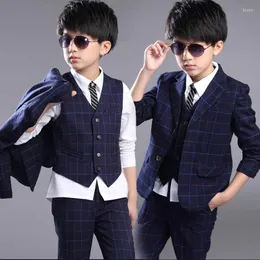 Clothing Sets Boys Set Plaid Coat And Vest Pants Three Pieces Wedding Kids Jongens Kleding Clothes 6BSET004