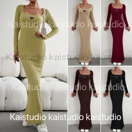 2023 Frühjahr/Sommer Design Europäische Schönheit Sexy Slim Fit Square Neck Casual Lange ärmeln Gestrickte Kleid