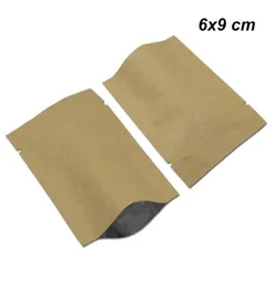 100pcs Lot 6x9 cm Open Top Kraft Paper Aluminum Foil Food Grade Packing Bags for Coffee Tea Powder Mylar Foil Craft Heat Seal Vacu6156023