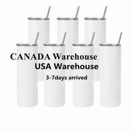 USA /CA Local Warehouse 20oz sublimation straight tumblers blanks white 304 Stainless Steel Vacuum Insulated Tumbler Slim DIY 20 oz Cups Car Coffee Mugs 0429